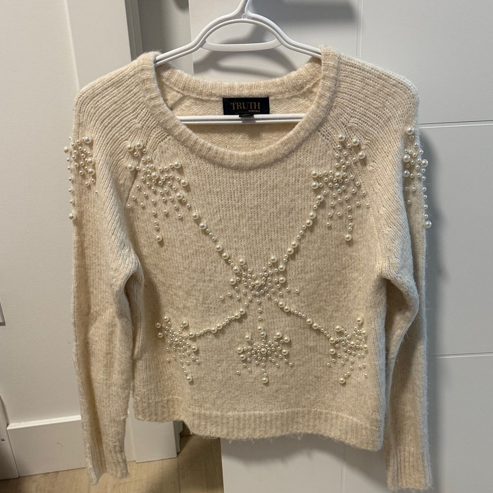Truth Women's Beige Sweater with Pearl Details